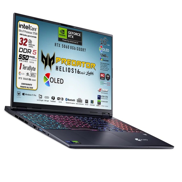 Acer Predator Helios Neo 16s AI, Ultra9, Oled 240Hz  1TB, 32GB, RTX5060, W11 Pro