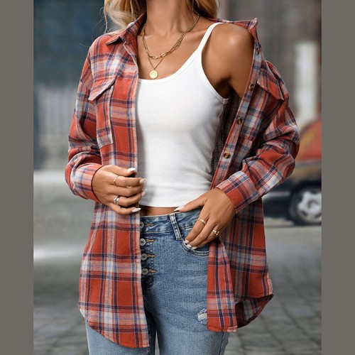 Long Sleeve Shirt Casual Women Shirt Classic Outerwear Lapel Design Retro Look - Picture 19 of 176