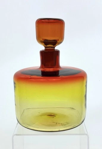 Blenko Handmade Glass 5816S Decanter in Tangerine Wayne Husted Etched Design