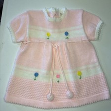 VTG 18 Month Baby Pink Sweater Dress w/ Flowers Togs MADE JAPAN