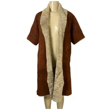 Vintage Roberta Freymann Western Boho Suede Fur Leather Cape Coat Short Sleeves