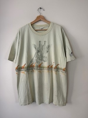 Vintage 90 s Nature Animals Giraffe Wrap Around Off White Tee Shirt - XL