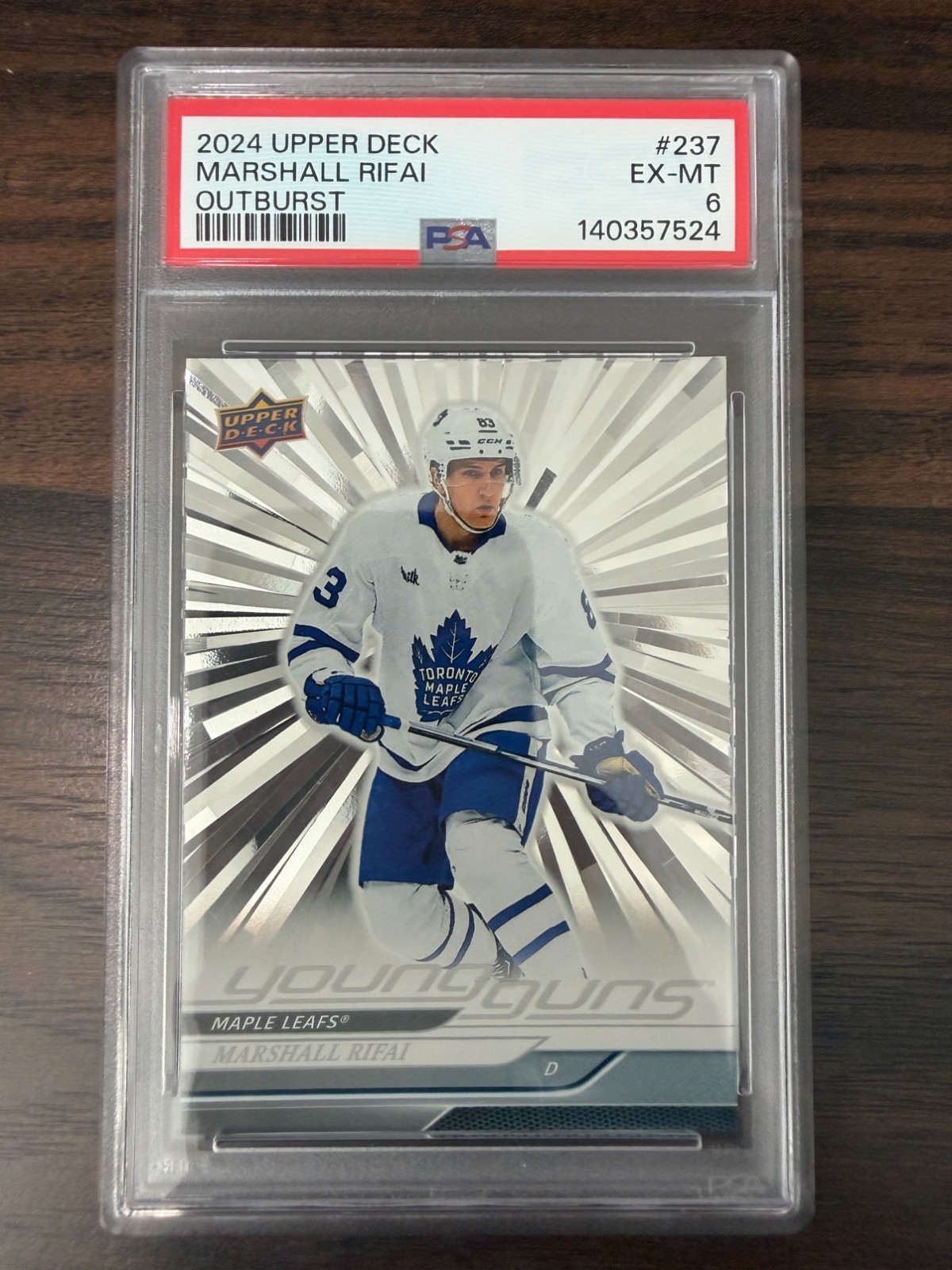Marshall Rifai 2024 Upper Deck Young Guns Outburst #237 PSA 6 Maple Leafs