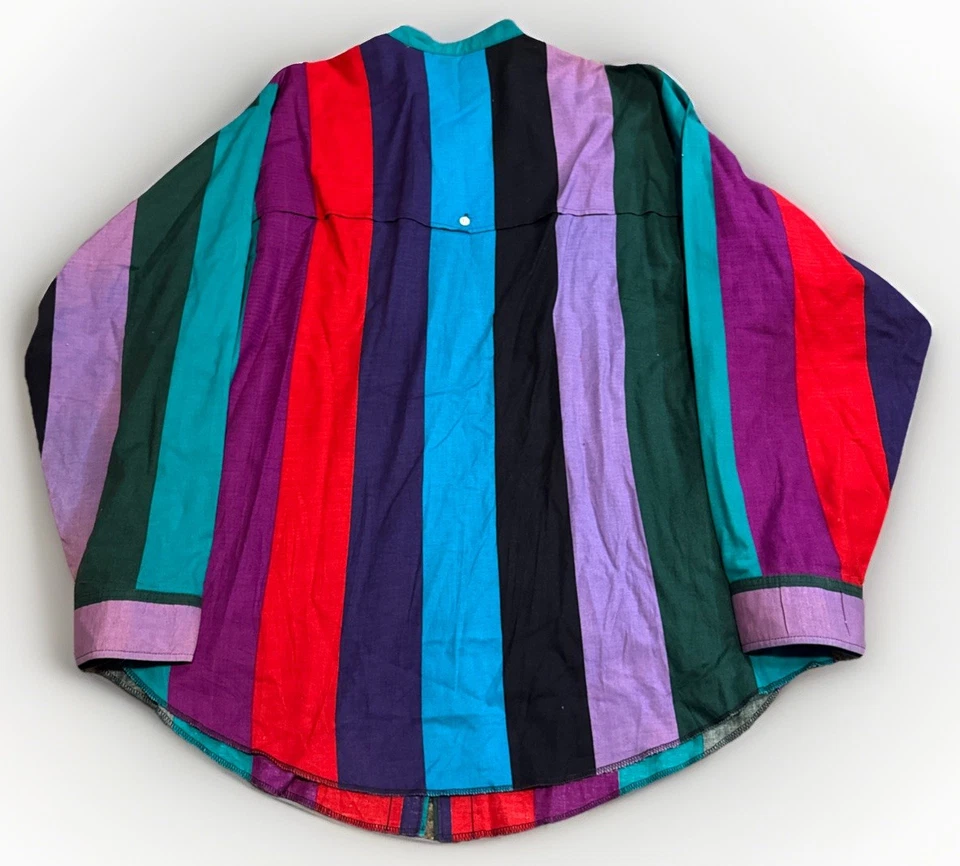 Vintage Panhandle Slim Western Vertical Stripe Color Button Down XL 17-1/2 Shirt - Image 2 of 4