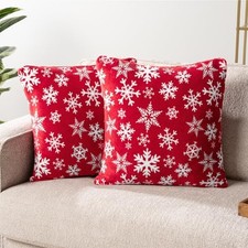 Holiday Throw Pillow Covers 18x18 Set of 18" x 18" Pack of 2 Snowflake Red