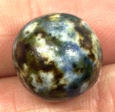 FANCY BENNINGTON MARBLE .62" ANTIQUE FANCY 1800's HANDMADE GLAZED CLAY old toy