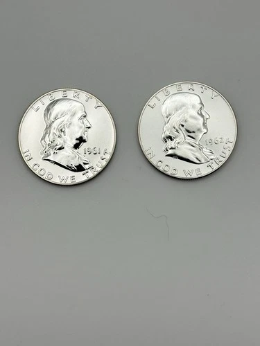 1961 & 1962 Franklin Half Dollars Proof Silver Set (2 Coins) 90% Silver#803