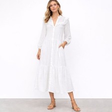 Zara Tiered Midi Eyelet Dress White XS
