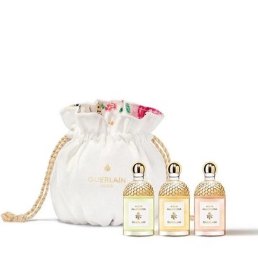 New Guerlain Aqua Allegoria 3pc Perfume Mini Splash 0.25oz/ 7.5ml & Pouch Set
