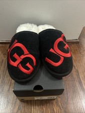 UGG Scuff Logo Slippers Suede Black Red Slip On Men  s Size 10