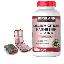 Kirkland Calcium Citrate 500 mg Magnesium and Zinc Vitamin D3 withy Pill Case