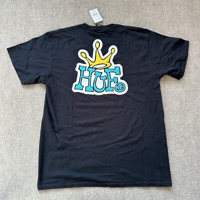 NWT HUF Men s Large Black Crown Logo Crew Neck Short Sleeve Skateboard Shirt
