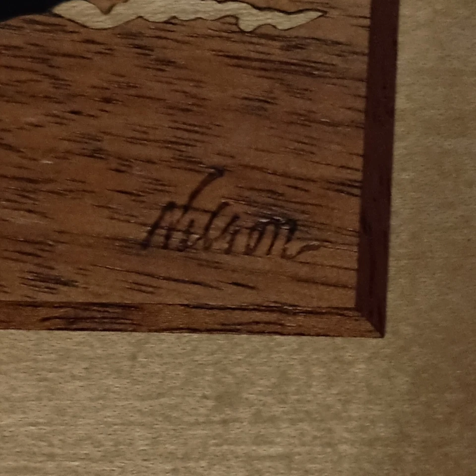 Quadro de veleiro JEFF NELSON marchetaria rio Hudson placa de madeira incrustada náutica - Imagem 4 de 4