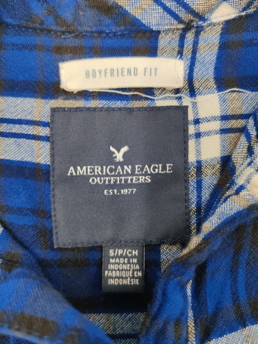 American Eagle Womens Amm-mazingly Soft Flannel Shirt Sz S Plaid Boyfriend Fit View 5