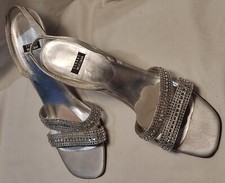 Stuart Weitzman Silver Evening Sandal glitter open toe strap sling buckle Sz. 8