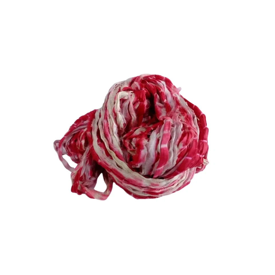 Sari Silk Ribbon super bulky yarn - Red, Cream - Sari Silk Ribbons - Silk Strips - Image 4 of 4