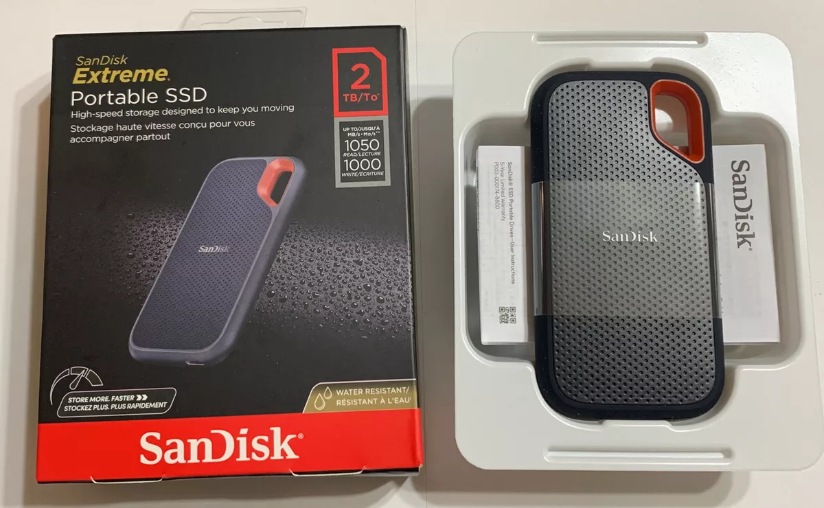 Disque dur Sandisk SSD Extreme Portable 2To 3.2 Gen 2 1050MB/s Noir