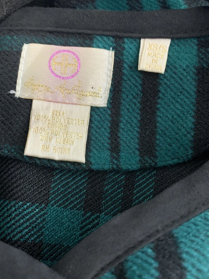 Lo último en Hollywood Chaqueta con Botones Mujer Extra Pequeña/Pequeña Verde Negro Bolsillos a Cuadros Foto 4 de 4
