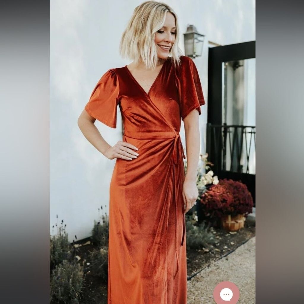 chinese dress ladies Womens Meghan Velvet Wrap Maxi Dress Bridesmaid Gown – TANYA BRIDAL main image 0