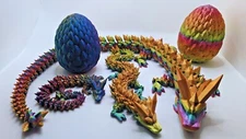 Rainbow Crystal Articulated Dragon with Egg, 9-24 inches, 3D Print, Custom Color