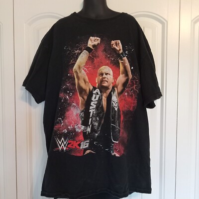 Vtg T Shirt WWE 2K16 Stone Cold Steve Austin Wrestling Video Game Medium M Black