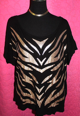 H & M Black Sexy Scoop Neck Top Tiny Gold Sequins Sz M Fine Viscose Fabric