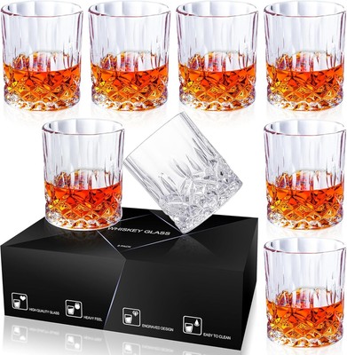 Whiskey Glass Set of 8 | 11 Oz Crystal Cocktail Glasses for Scotch & Bourbon