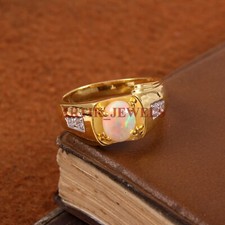 Natürlich Opal Edelstein Mit Vergoldet 925 Sterlingsilber Ring für Herren #4347