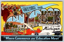 c1940s Ann Arbor Michigan Greetings Postcard Linen