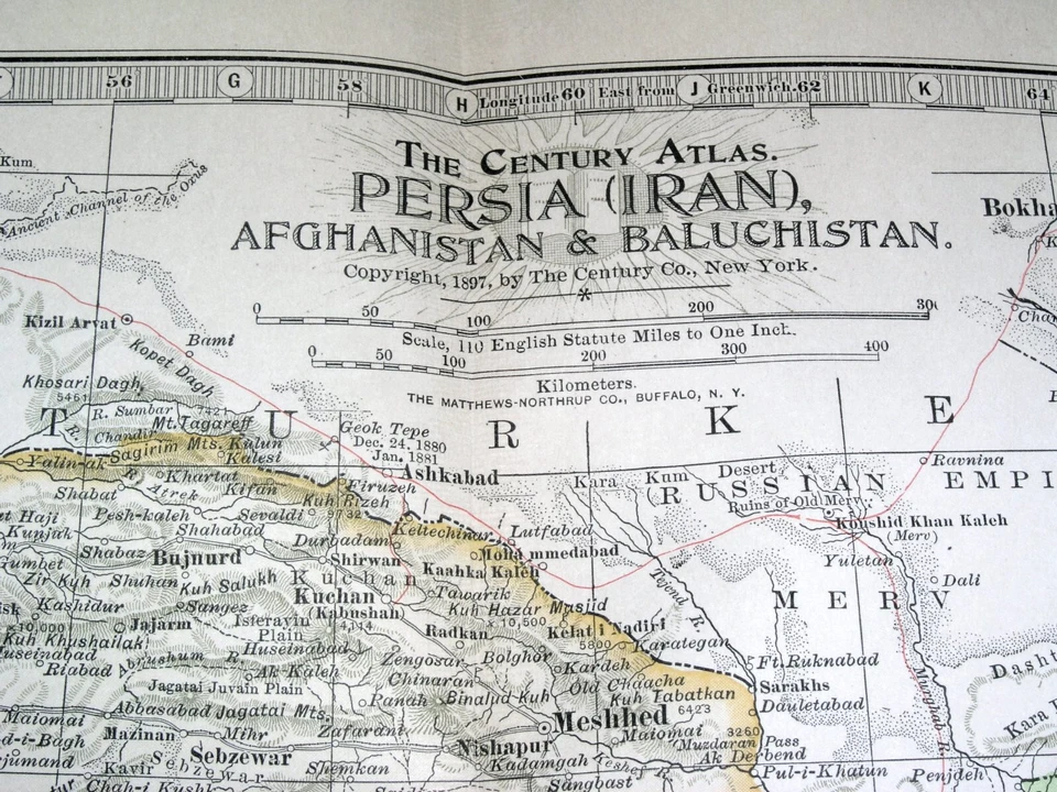 MAPA ANTIGUO FECHADO DE PERSIA 1897 IRANÍ AFGANISTÁN PAKISTÁN Foto 2 de 4