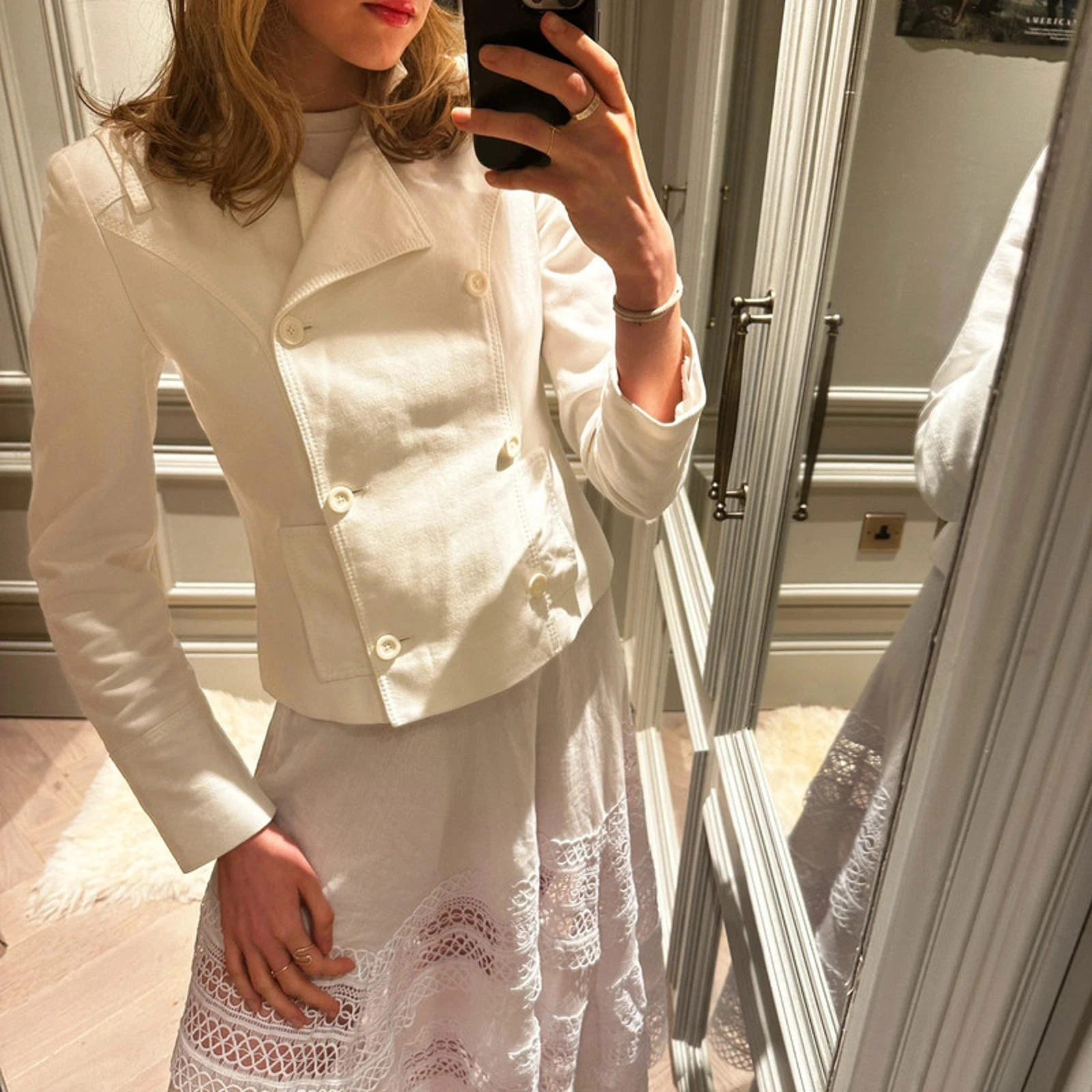 Giacca doppiopetto Valentino Garavani in denim di cotone bianco