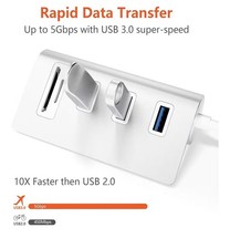 3 Port USB Hub, SD Card  MicroSD Reader, Laptop Computer Plug And Play NEW