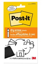 Post-it Dry Erase Sheets, 7 in x 11.3 in, 3 Sheets, Sticks Securely and Removes