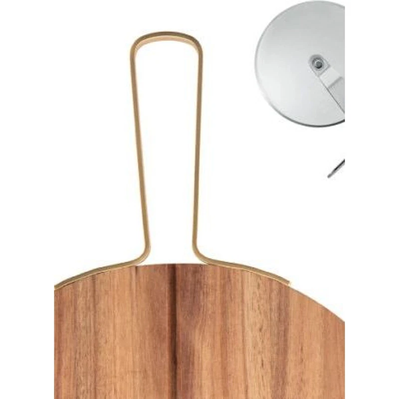 Tagliere Pizza Legno di Acacia 32x43 cm BRANDANI con Manico Rotella Taglia Pizza, fotografia 7 di 9