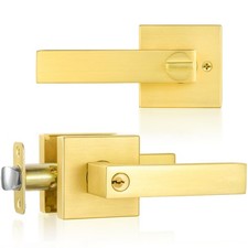 Keyed Alike Gold Door Handles Door Knobs wth Lock,Satin Brass Door LeverFront...
