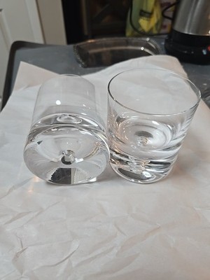 Pair of  2 Krosno Low Ball Whiskey Old Fashioned Heavy Bottom Air Bubble Glasses