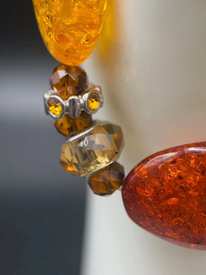 Pulsera gruesa color ámbar con cuentas de resina de vidrio elástico llamativo otoño Foto 3 de 4