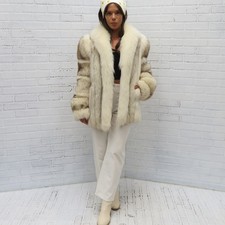 LADIES real SAGA blue NORWEGIAN SILVER FOX white ARCTIC FUR JACKET COAT md
