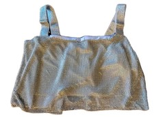 Womens M crop sparkle faux chain mesh bling festival club silver top corset lace