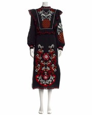 Farm Rio Cashew Mandala Richelieu Long Sleeve Maxi Dress Black Size S $398 NWT 