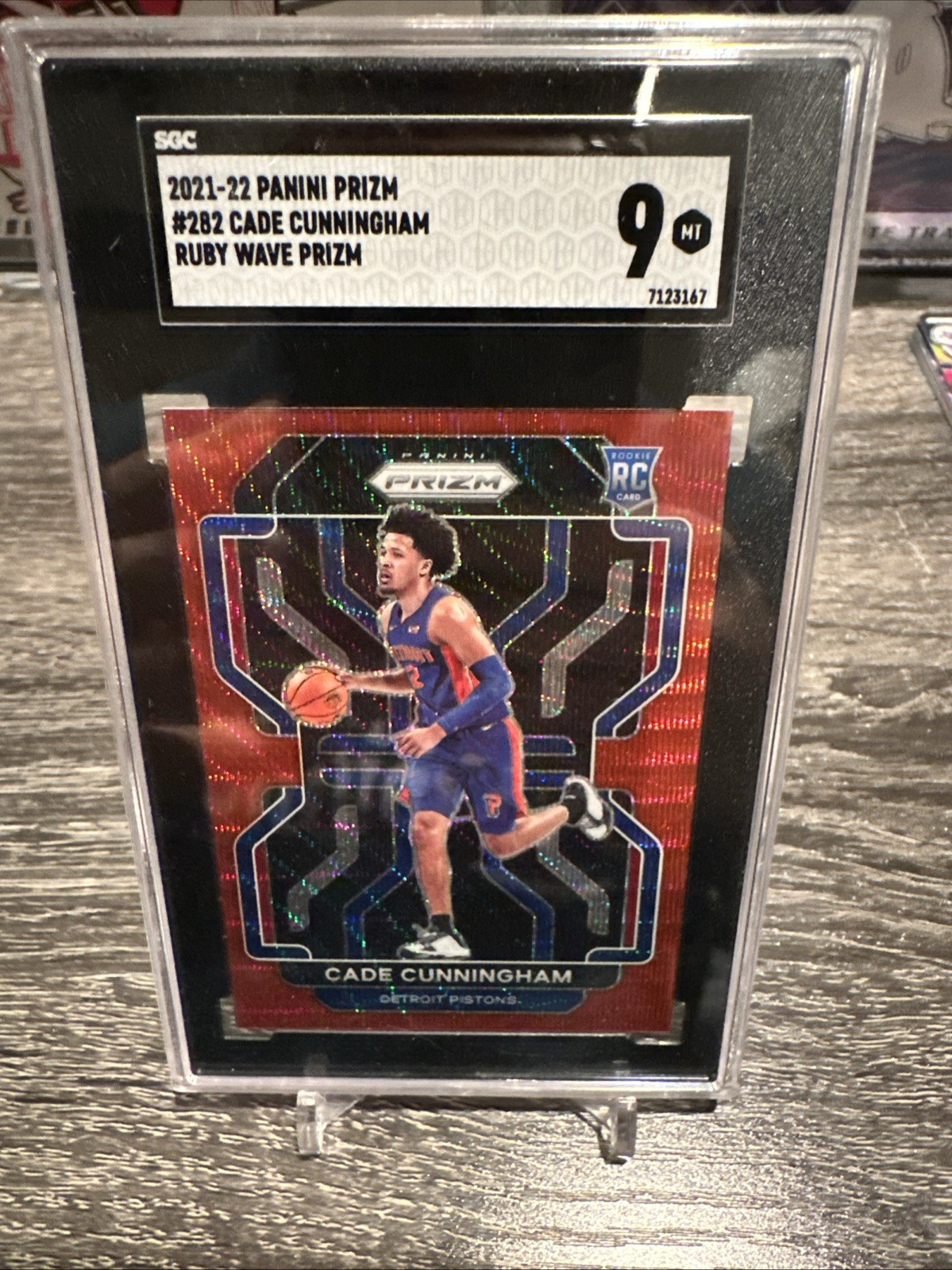 2021-22 Panini Prizm Cade Cunningham #282 Ruby Wave Prizm Rookie SP SGC 9