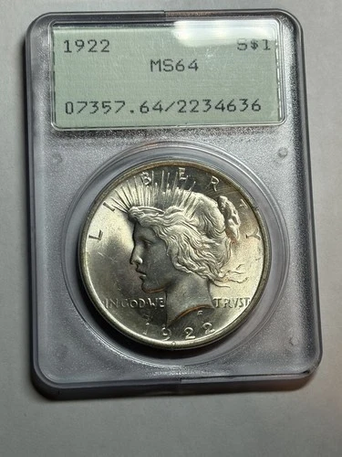 1922 Peace Silver Dollar PCGS MS64 Rattler Blast White