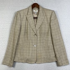 Talbots Jacket Womens 10 Beige Tweed Two Button Blazer Mature Career Casual