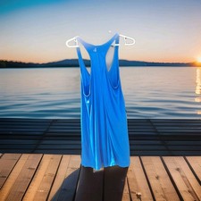 STRADIVARIOUS□Ladies Long Blue Relax Fit Racerback Soft Vest Top UKM (A-A34in)