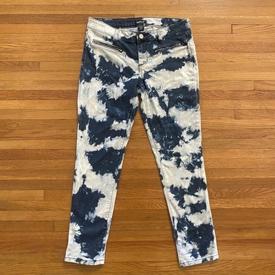 Allen B Jeans Womens 8 Blue White Tie Dye Skinny Ankle Zip Pockets Stretch Y2K