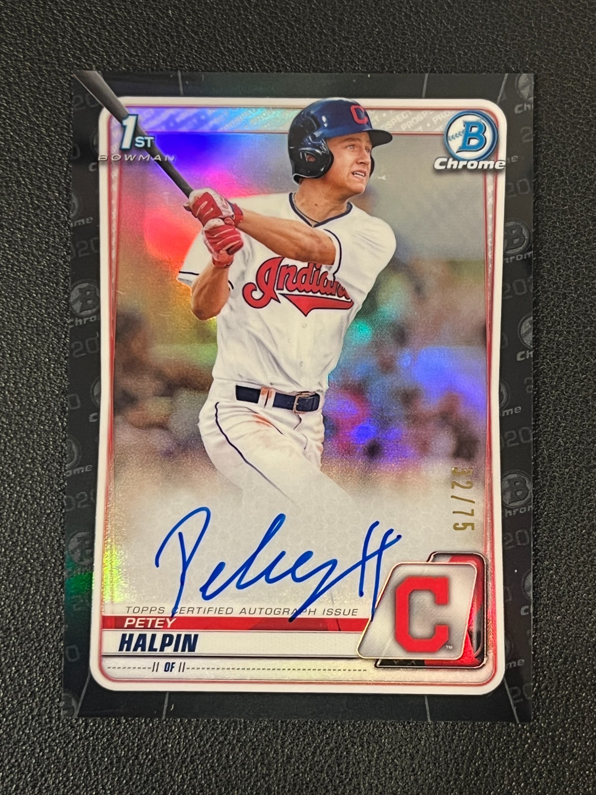 Petey Halpin 2020 Bowman Chrome 1st Auto Black Refractor /75 Guardians