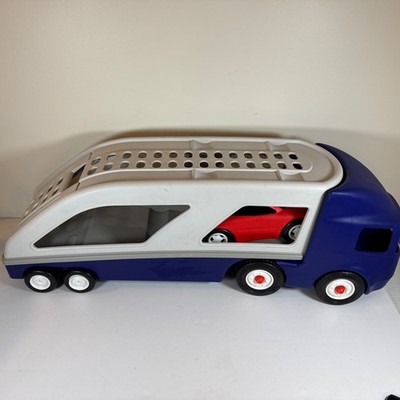 Little Tikes Car Carrier Semi Truck Hauler Dark Blue W Red Car