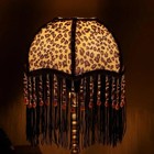 Leopard Print Fringe Table Lamp Beaded Tassels Gold Base Dome Shade Corded — photo 5