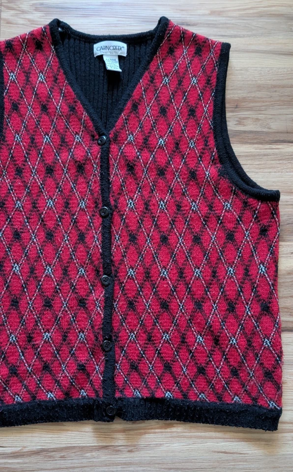 Suéter tejido a cuadros vintage Cabin Creek para mujer XL rojo vacaciones Academia Navidad Foto 3 de 4