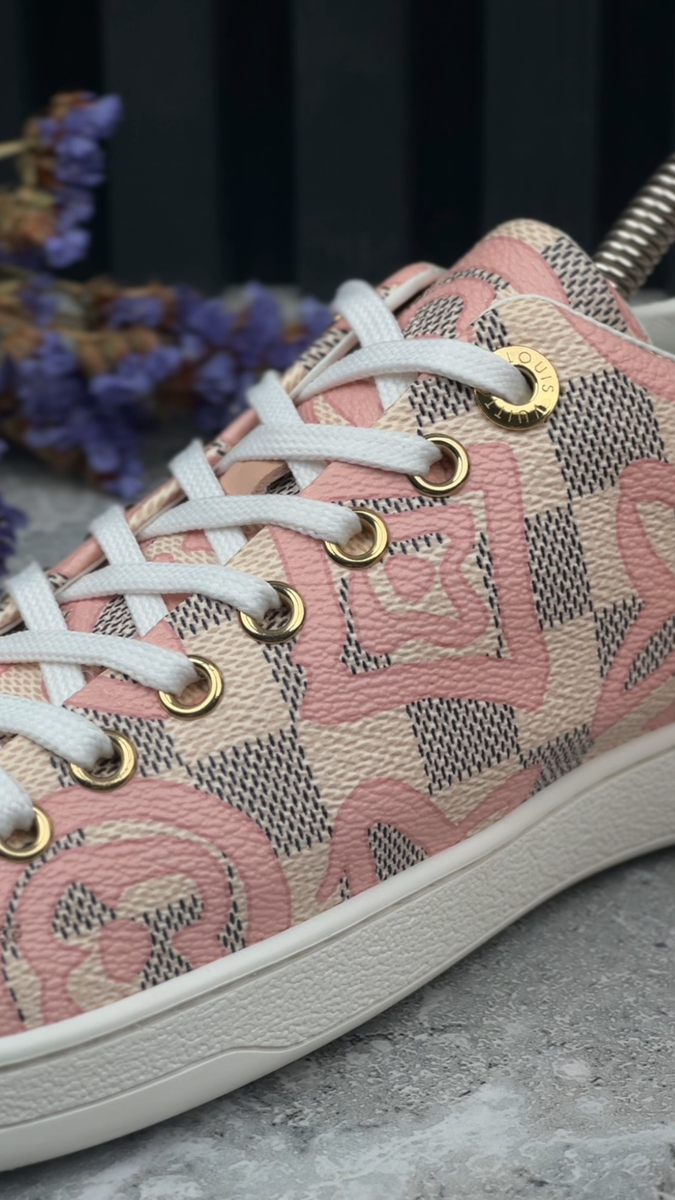 Louis Vuitton Frontrow Tahitienne Damier Azue Canvas Sneaker Pink